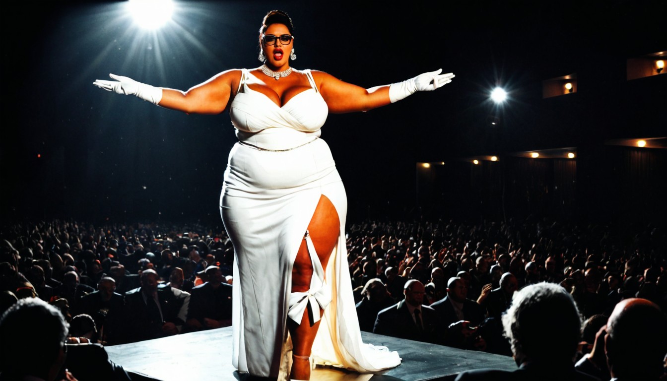 Spotlight, Sweaty, Spotlight On A Dark Stage BBW AI Porn