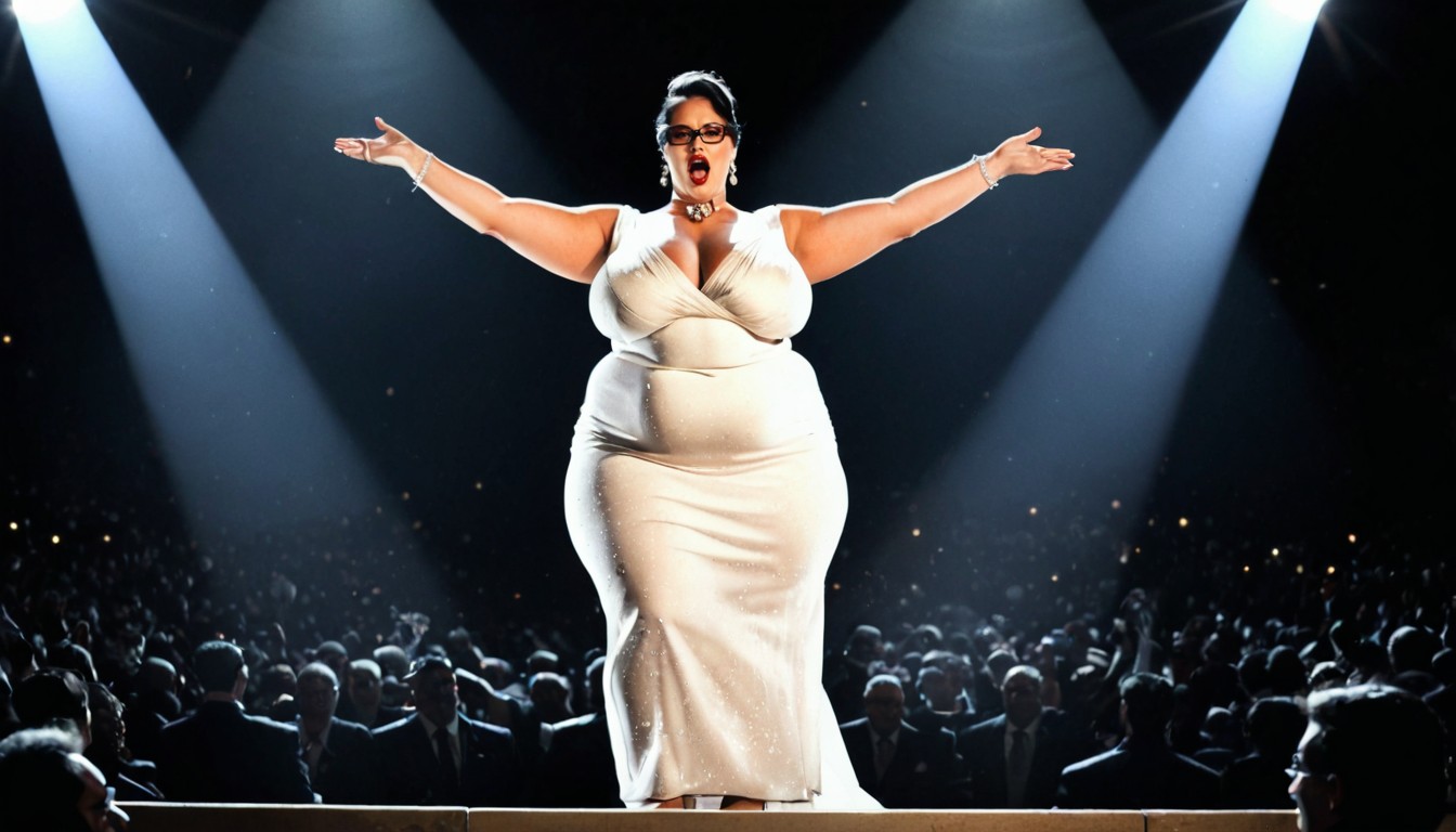 Classy White Dress, Fat, Dressed In An Elegant Long Evening Dress BBW AI Porn