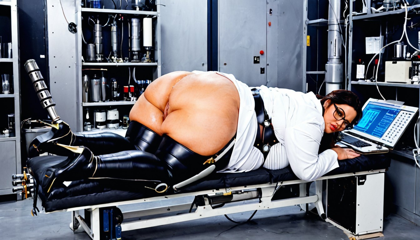 Metal Workshop, Thick Black Framed Glasses, Long Black Hair BBW AI Porn