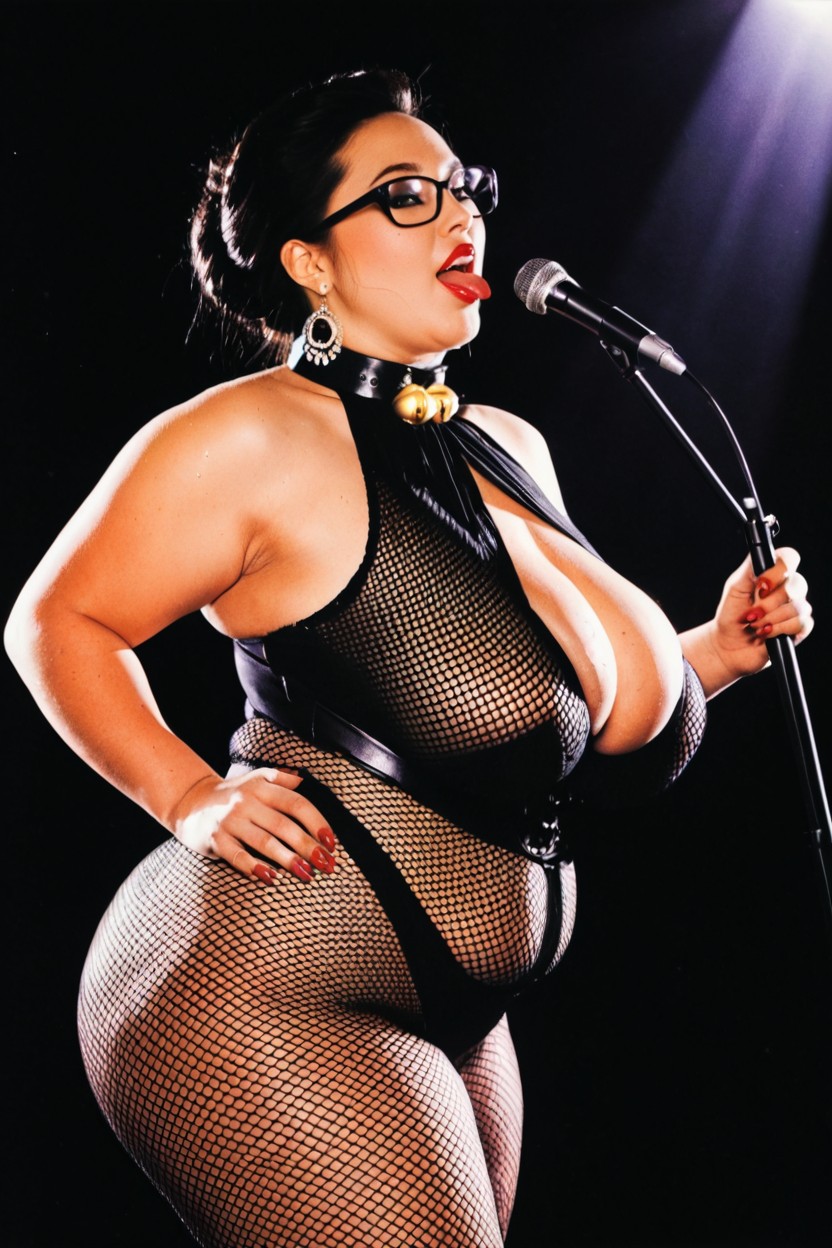 Gorgeous Thick Black Framed Glasses, Excited Large Crowd, Fully Clothed BBW AI 야짤