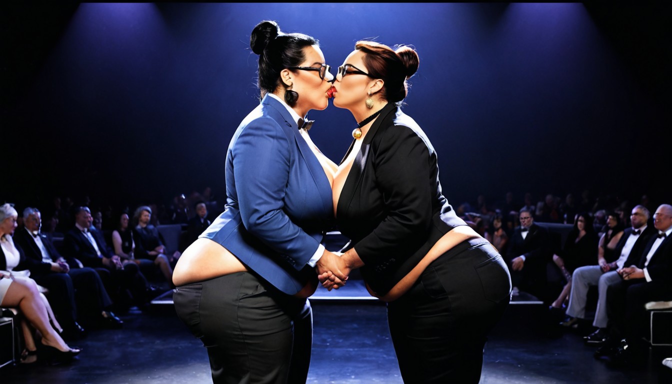 Sleek, The Other Has A Low Ponytail, Lesbian Kissing BBW AI Porn
