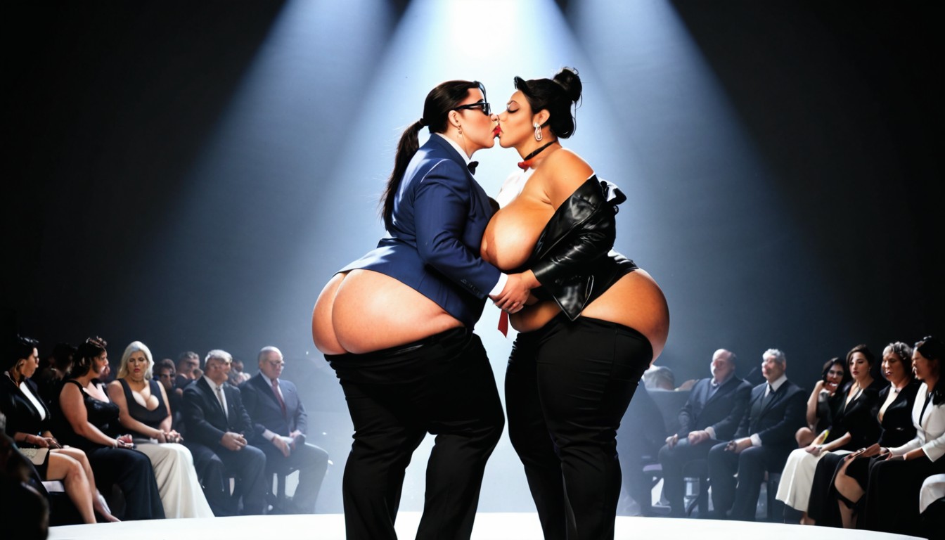Black Eyes, Their Breasts Pressed Together, Twin Female Presenters BBW AIエロ