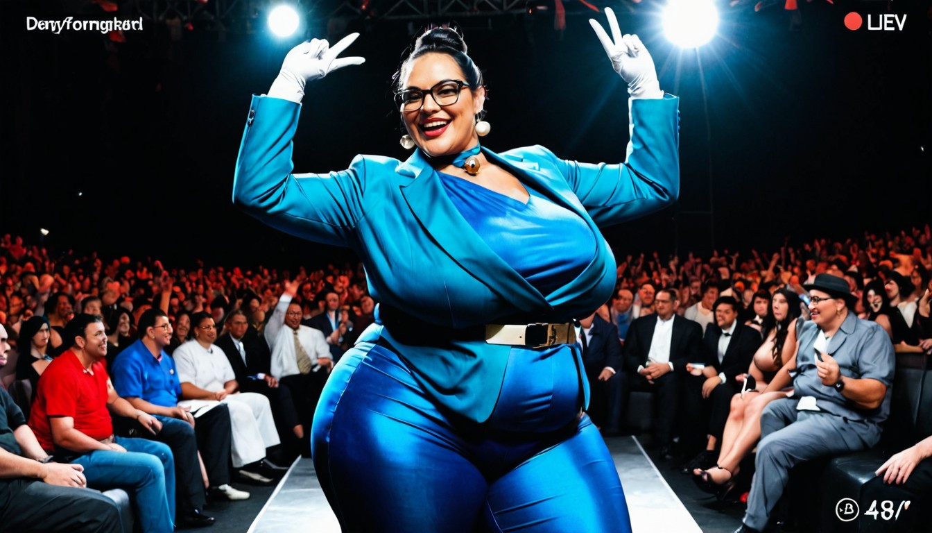 18+, Emphasizes The Bulge Of Own Huge Curvaceous, Female Presenter Porno IA BBW