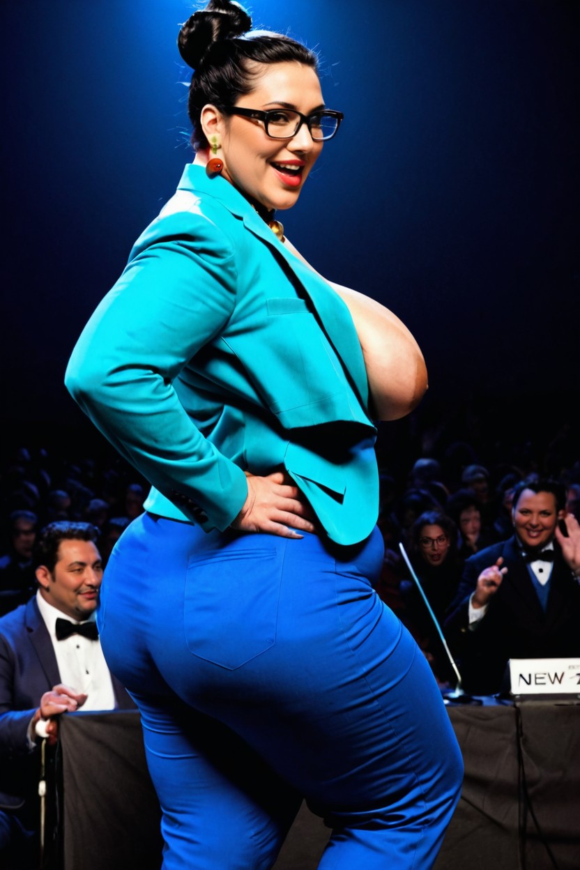 Pale Skin, Clothed Hyper Massive Wide Hips, In The Spotlight BBW AI 야짤