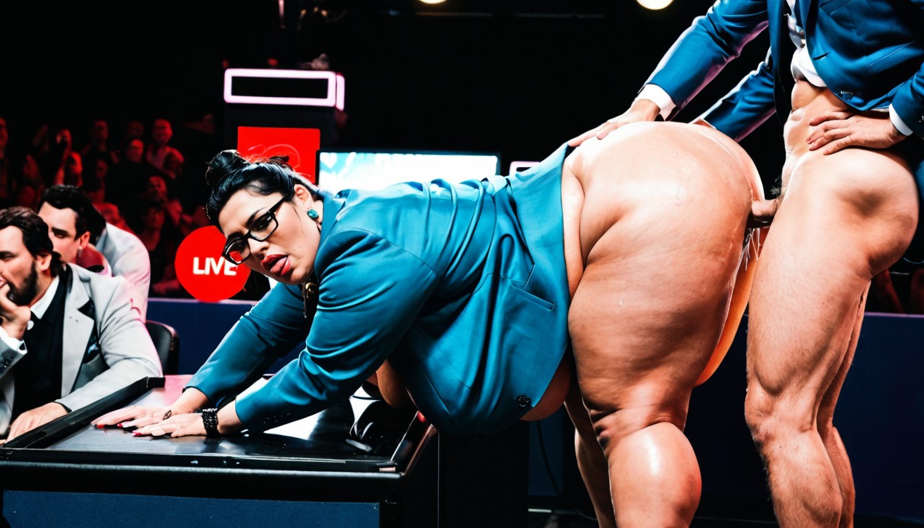 In The Spotlight, Sex While Lecturing, The Surroundings Are Dark BBW AI Porn