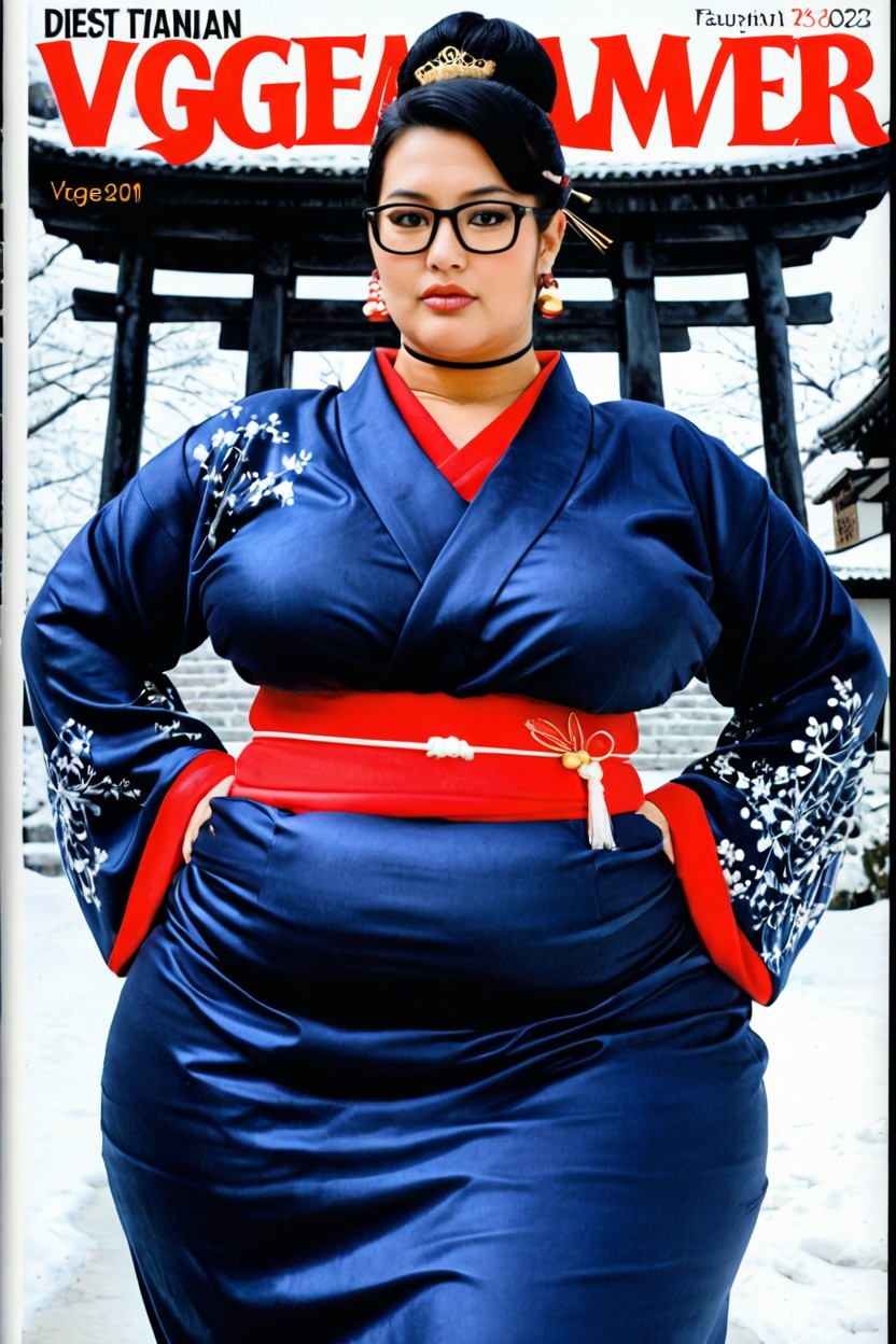 Intellectual, Hyperrealistic Details, Dressed In An Elegant Kimono BBW AI Porn