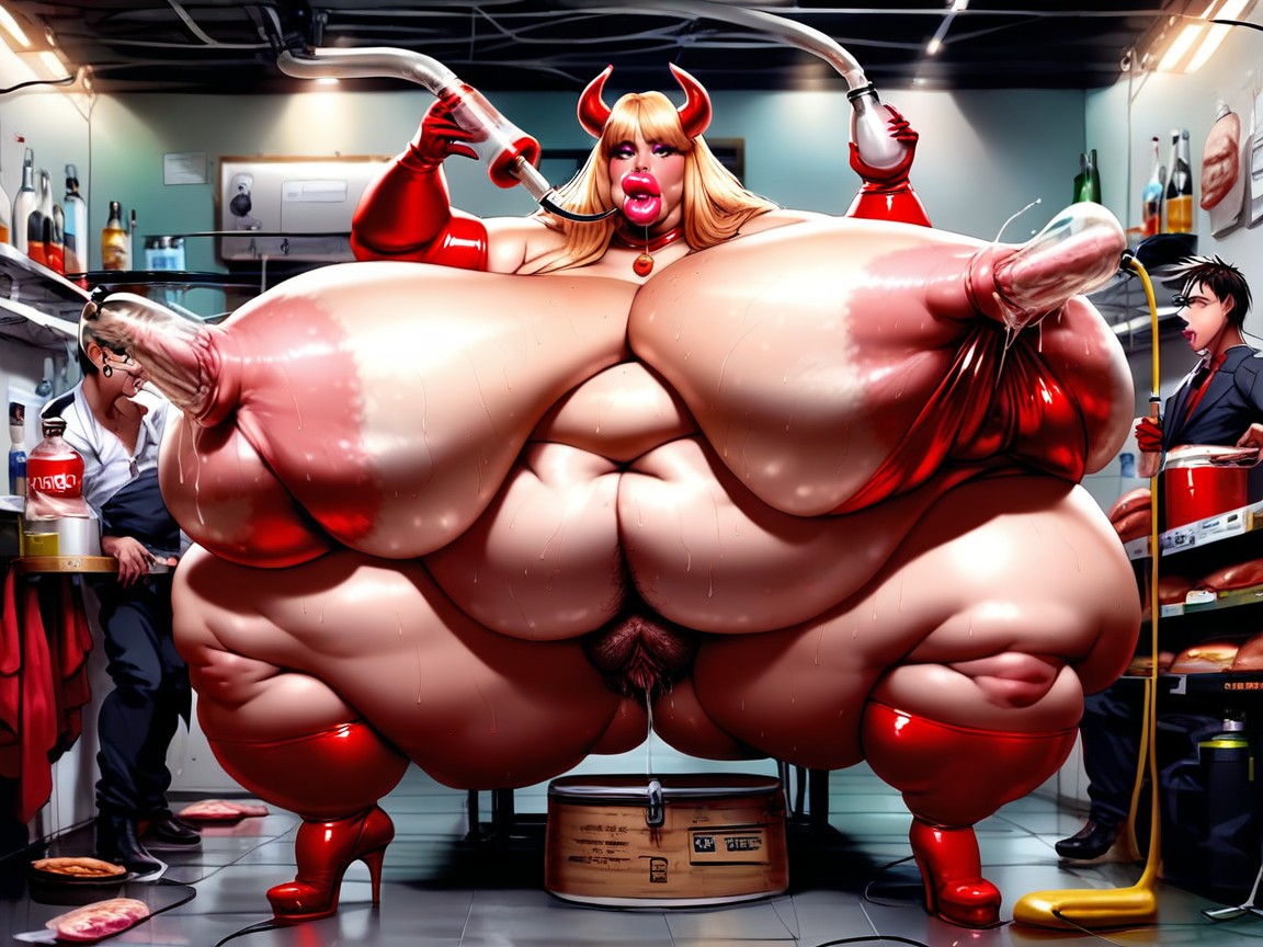 Weight Gain Sequence, Horns, Morbidly Obese BBW AI Porn