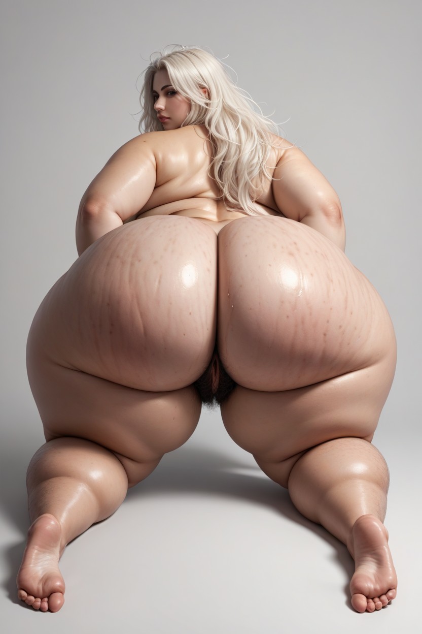 Kneeling, Extremely Long Hair, Full Body View BBW AI Porn