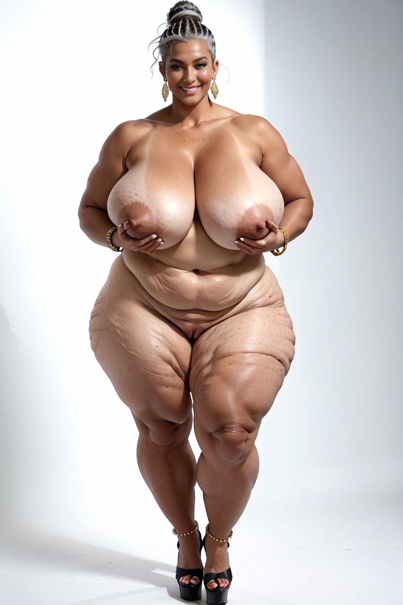 Wearing Numerous Pieces Of Jewelry Bracelets, Flabby Arms, Coupe Au Carré Porno IA BBW