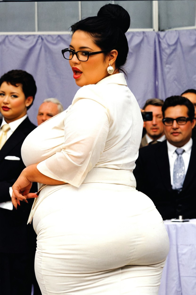 Standing, Rear View, Bulging Belly Under Clothes BBW AI Porn