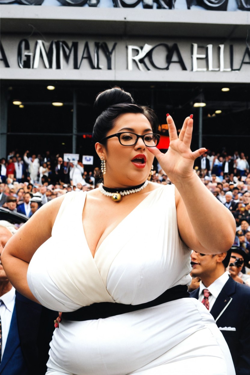 Large Ass, Bottom Up, Dressed In A Chic White Formal Attire BBW AI Porn