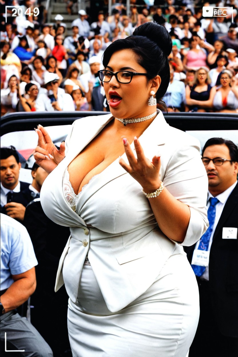 Very Plumper, Thick Black Framed Glasses, Black Eye BBW AI Porn