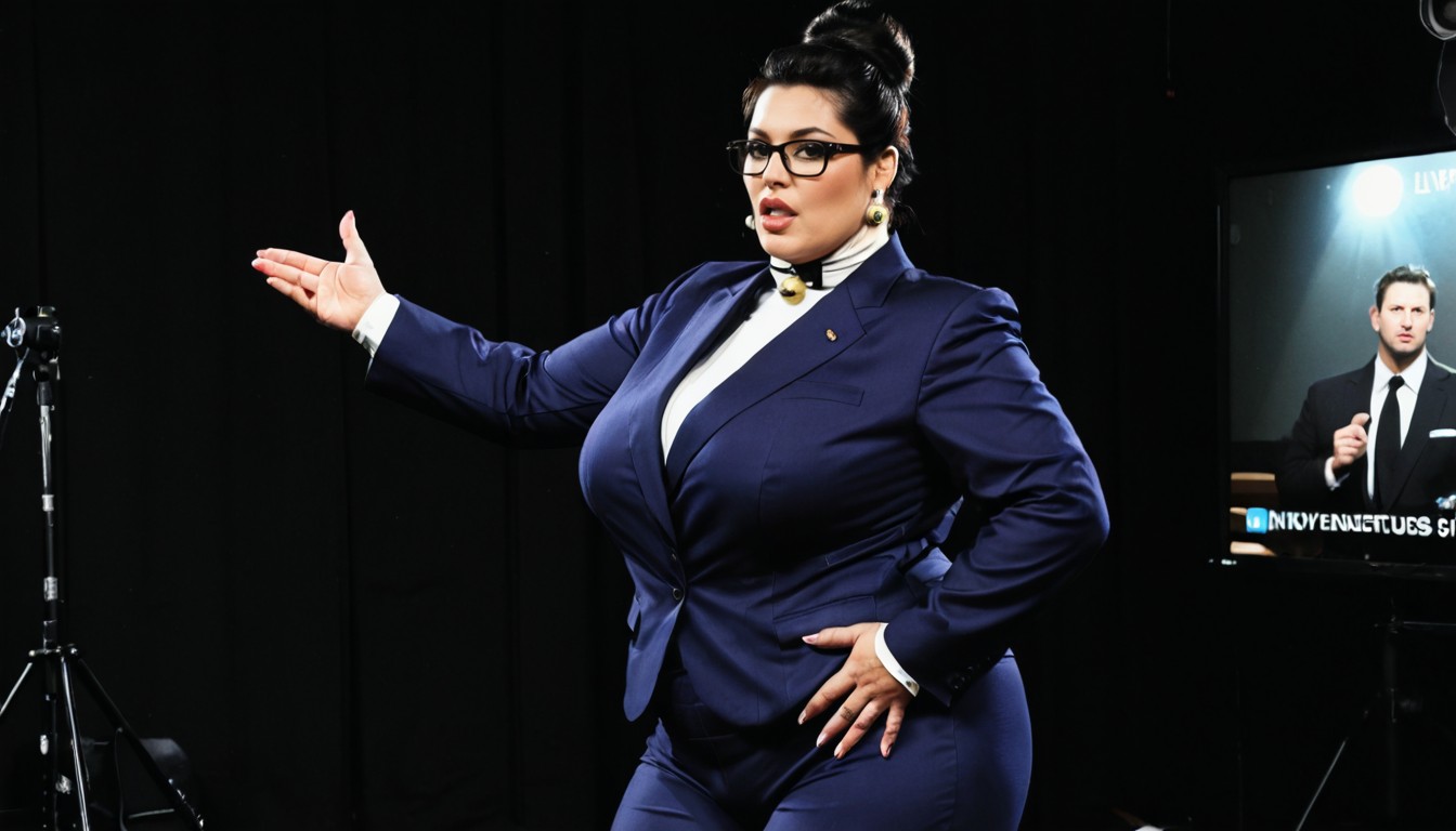 Large Circular Stage, Choker With Bell, Thick Glossy Lips Porno BBW IA