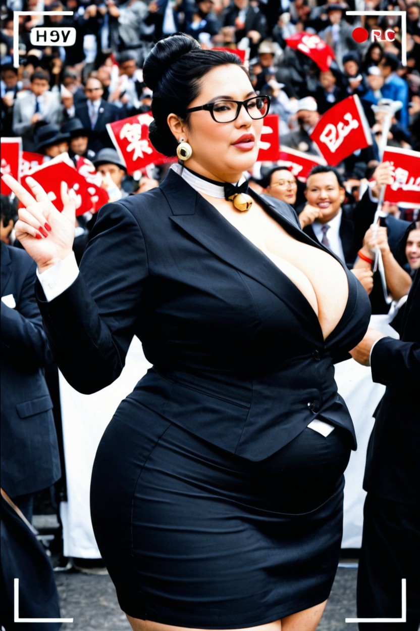 사이드뷰, Political Rally, Large Crowd Cheering BBW AI 야짤