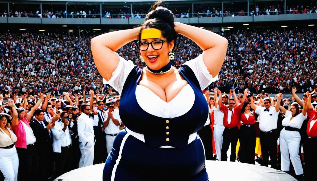 Confident Look, Thick Black Framed Glasses, Slightly Mouth Open BBW AI 야짤