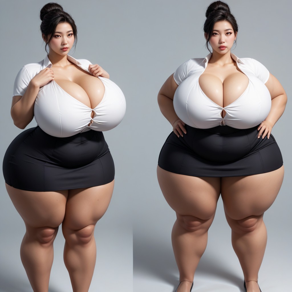Cleavage, Absurdly Exaggerated Massive Fat Breasts, 18+ BBW AI Porn