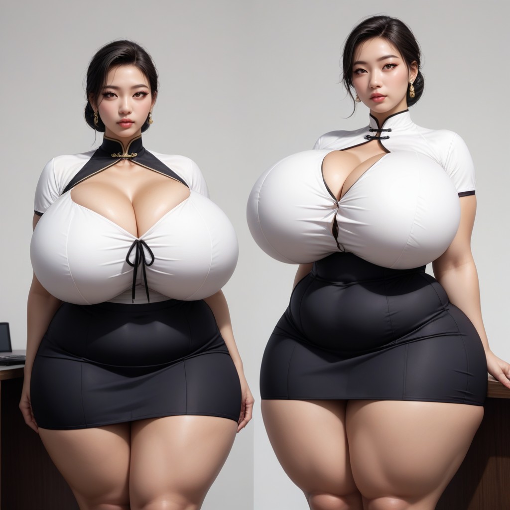 Absurdly Exaggerated Massive Fat Breasts, Thick Thighs, D Hentai BBW AI Porn