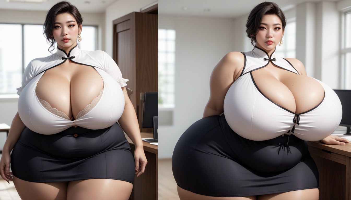 Standing Eating Snacks At The Office, Cleavage, 18+ BBW AI Porn