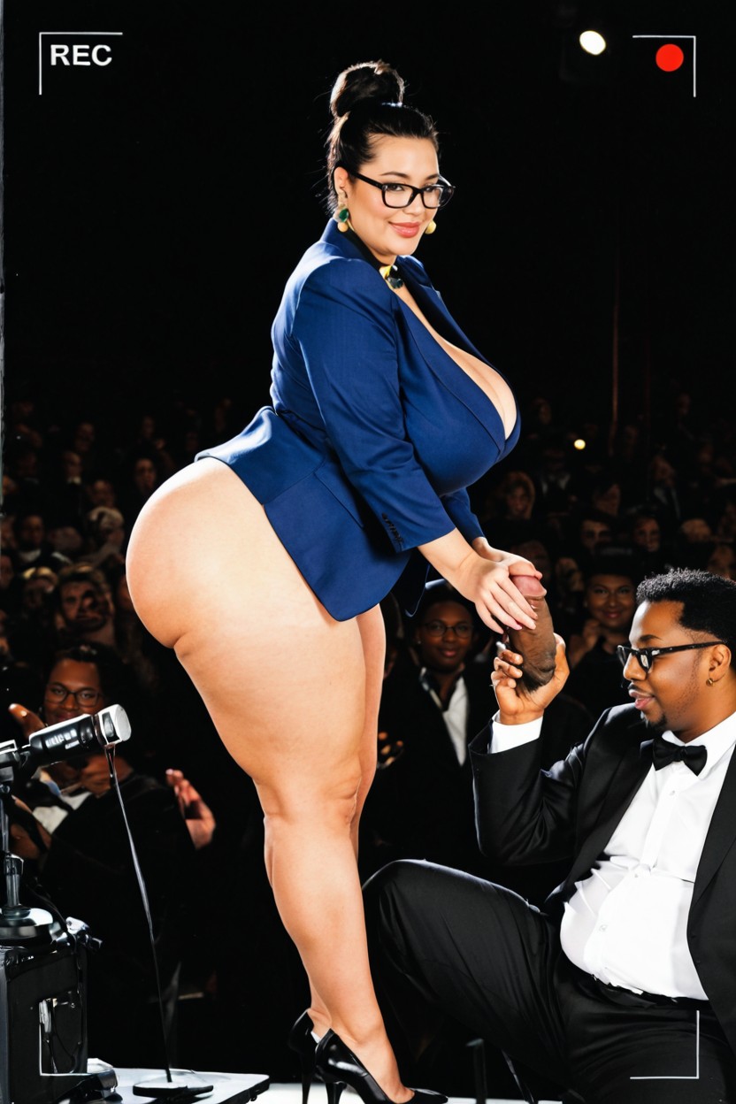 High-heeled, Extremely Wide View Showing Full Stage And Audience, Bun BBW AI Porn