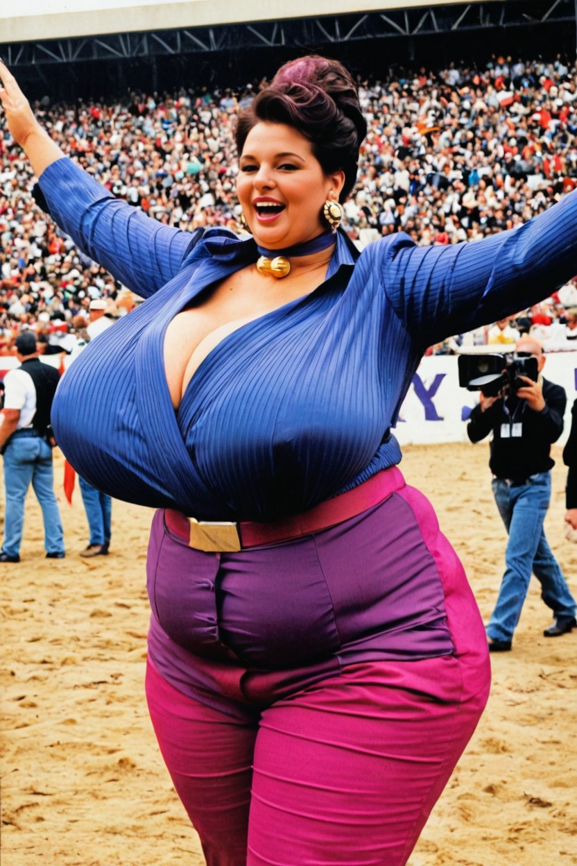 Bust Shot, Fully Clothed, Dressed In A Chic Magenta Pant Suit BBW AI Porn