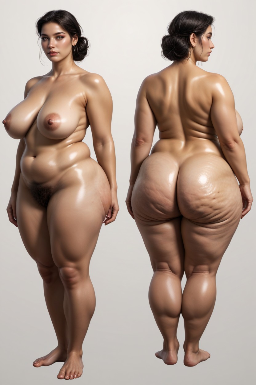 Feet Together, Giant Saggy Breasts, Character Design BBW AI Porn