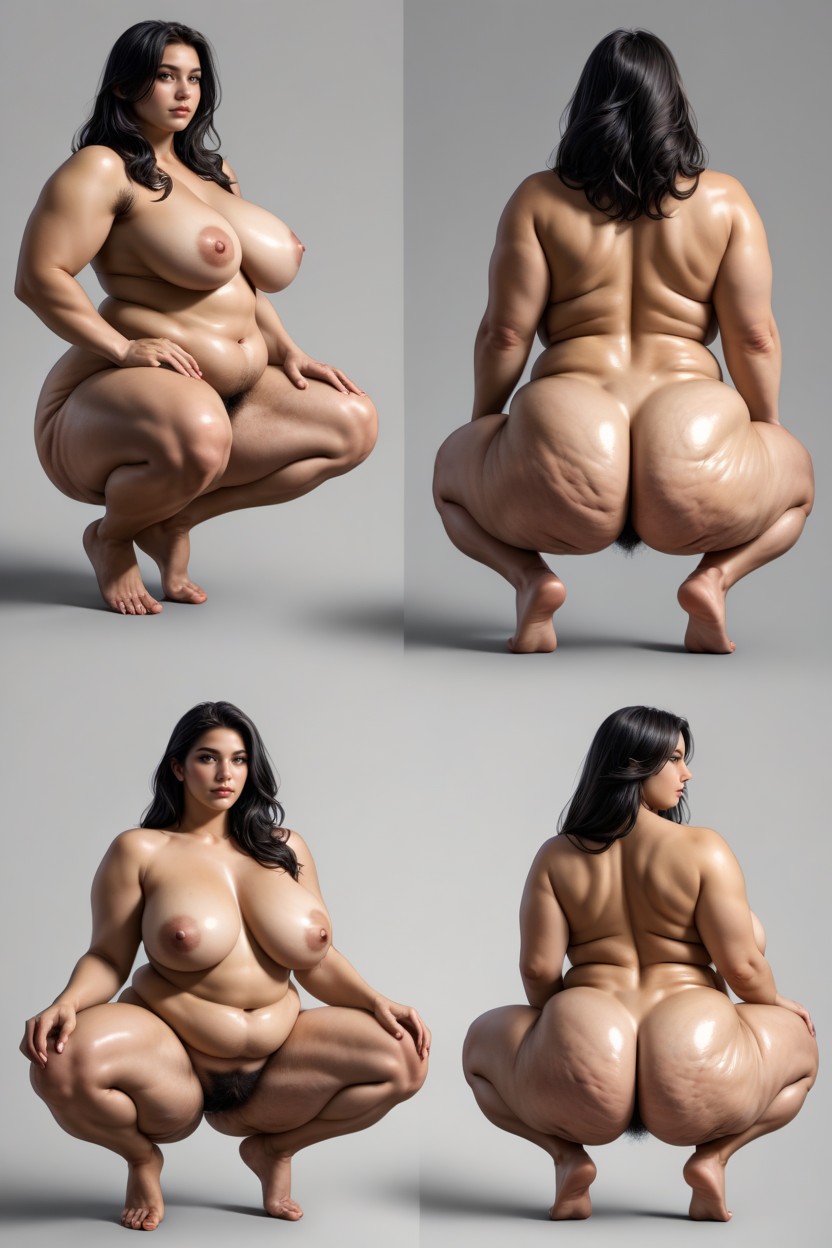 Giant Saggy Breasts, Feet Together, Squatting BBW AI Porn