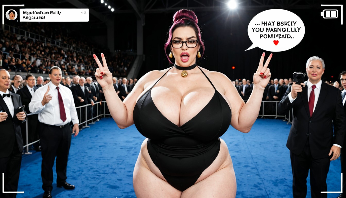 Black Eyes, Full Body, Large Crowd Cheering BBW AI Porn