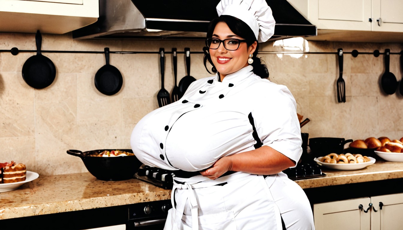 Black Eyes, Chef Shirt, Mischievous (smiling While Blushing) BBW AI Porn