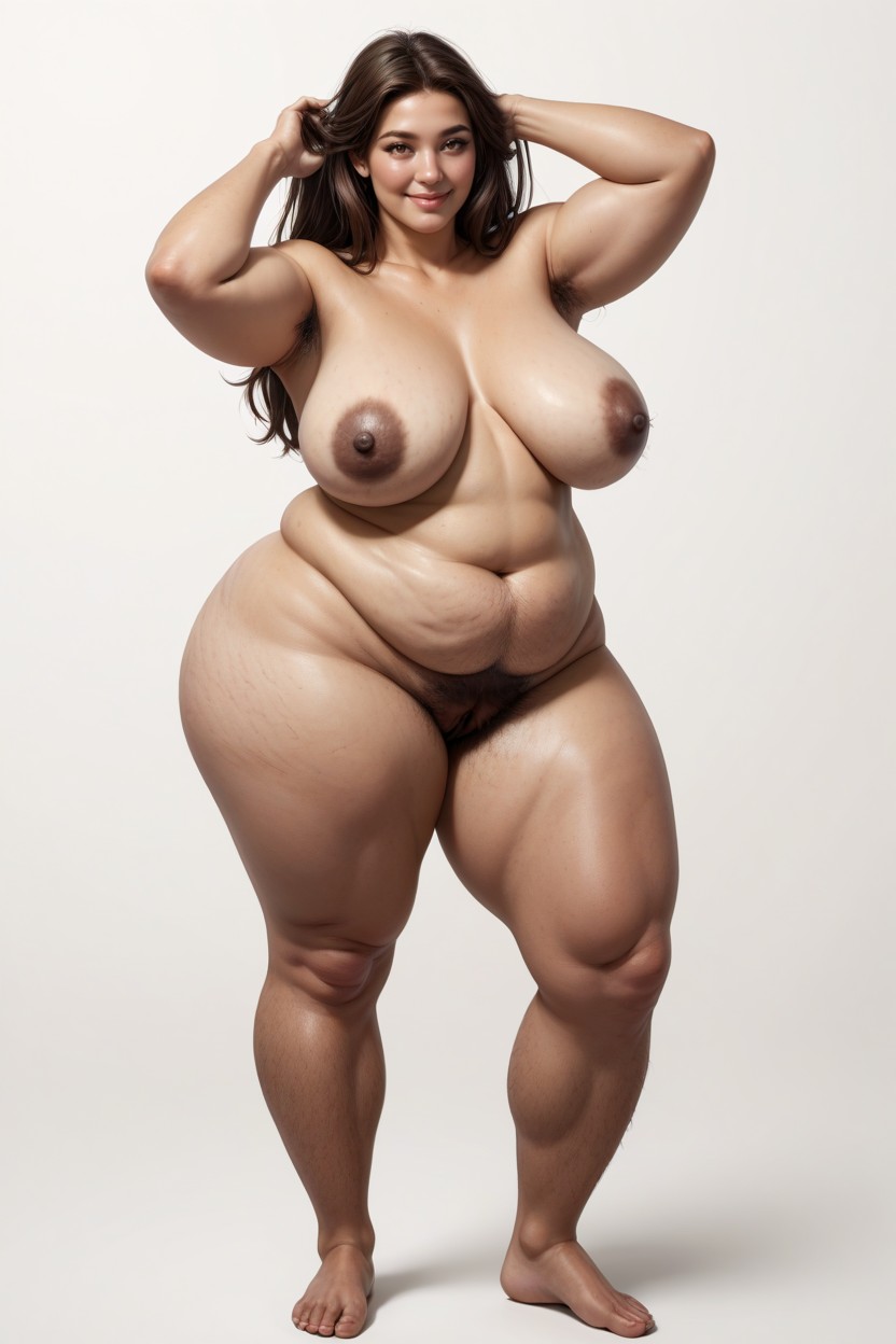 Chubby Belly With Rolls, Standing With Legs Wide Apart, Floppy Breasts BBW AI Porn