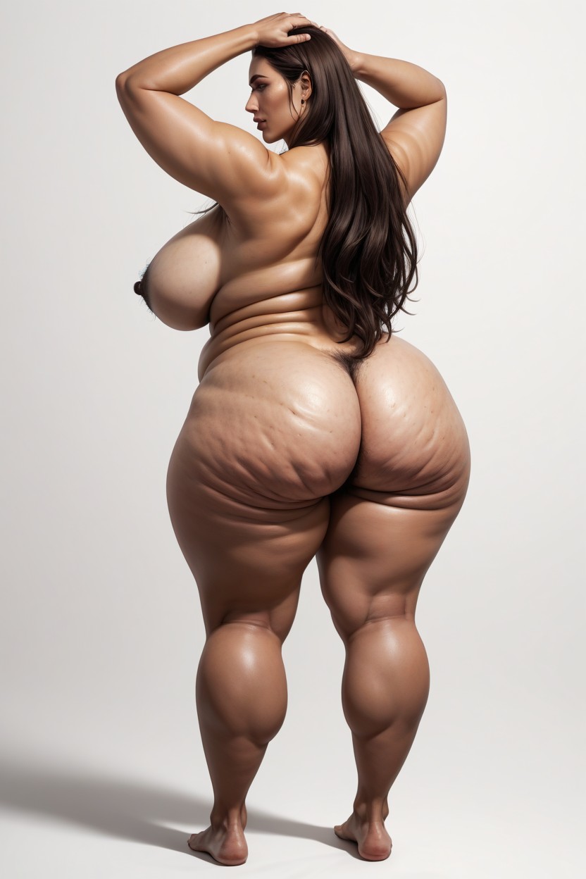Completely Naked, Standing With Legs Wide Apart, No Muscle BBW AI Porn