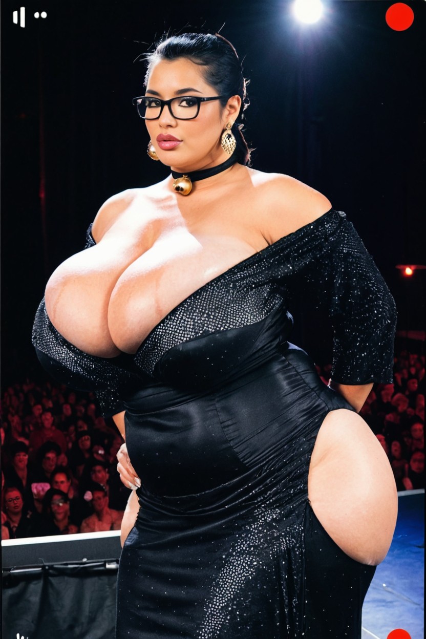 In A Pretentious Pose, Sleek Ponytail, Thick Glossy Lips BBW AI Porn