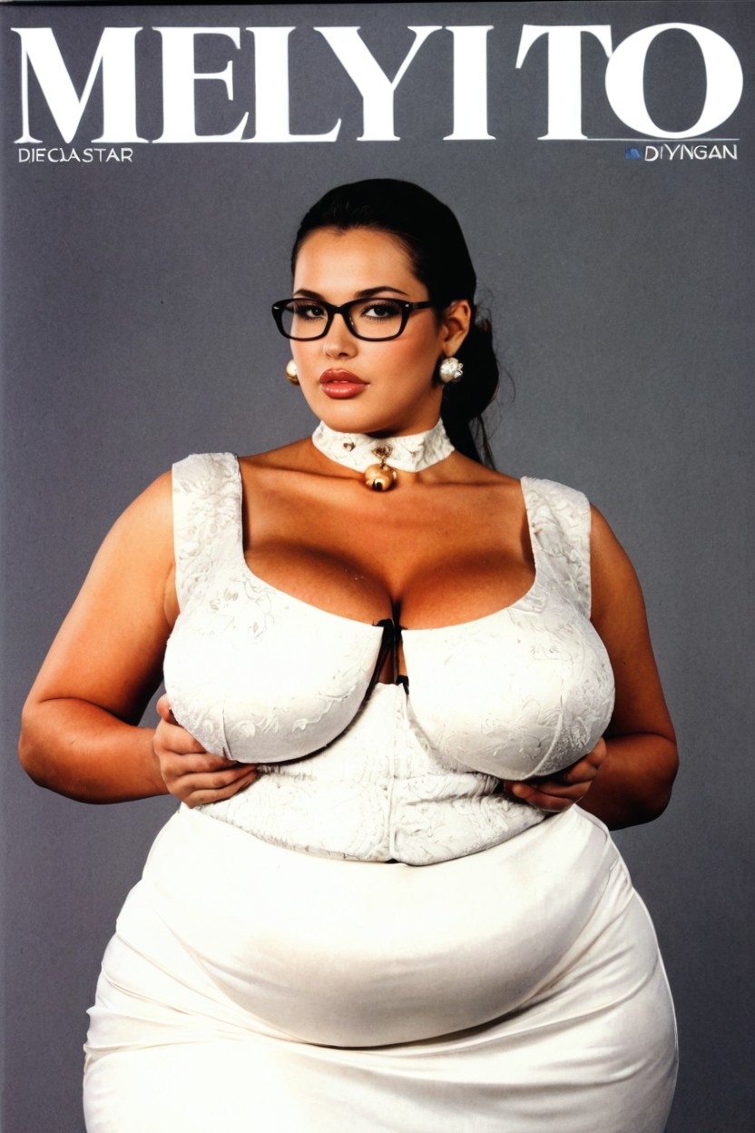 Clothed Hyper Hyper Gigantic Wide Hips, Magazine Cover Background, Thick Glossy Lips BBW AI Porn
