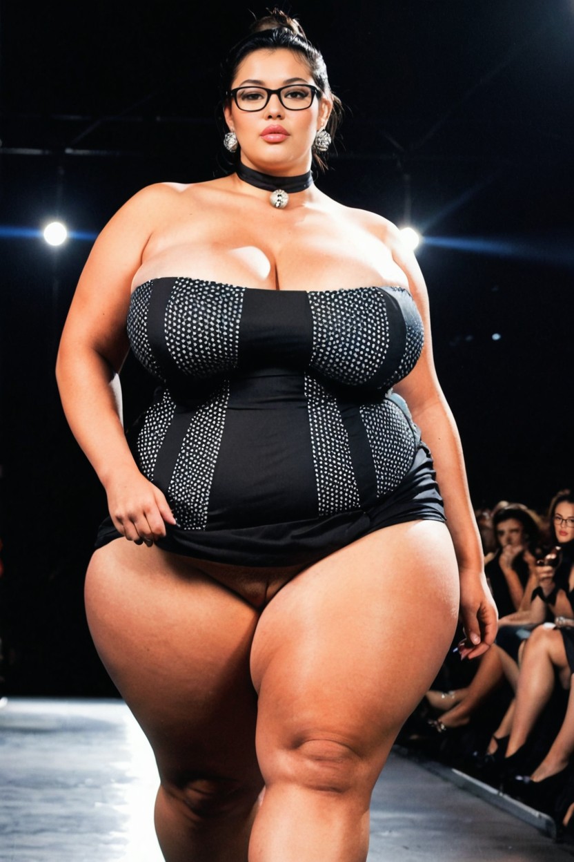 Strong Chiaroscuro Lighting, Thick Black Framed Glasses, Pussy Slit Porno BBW IA