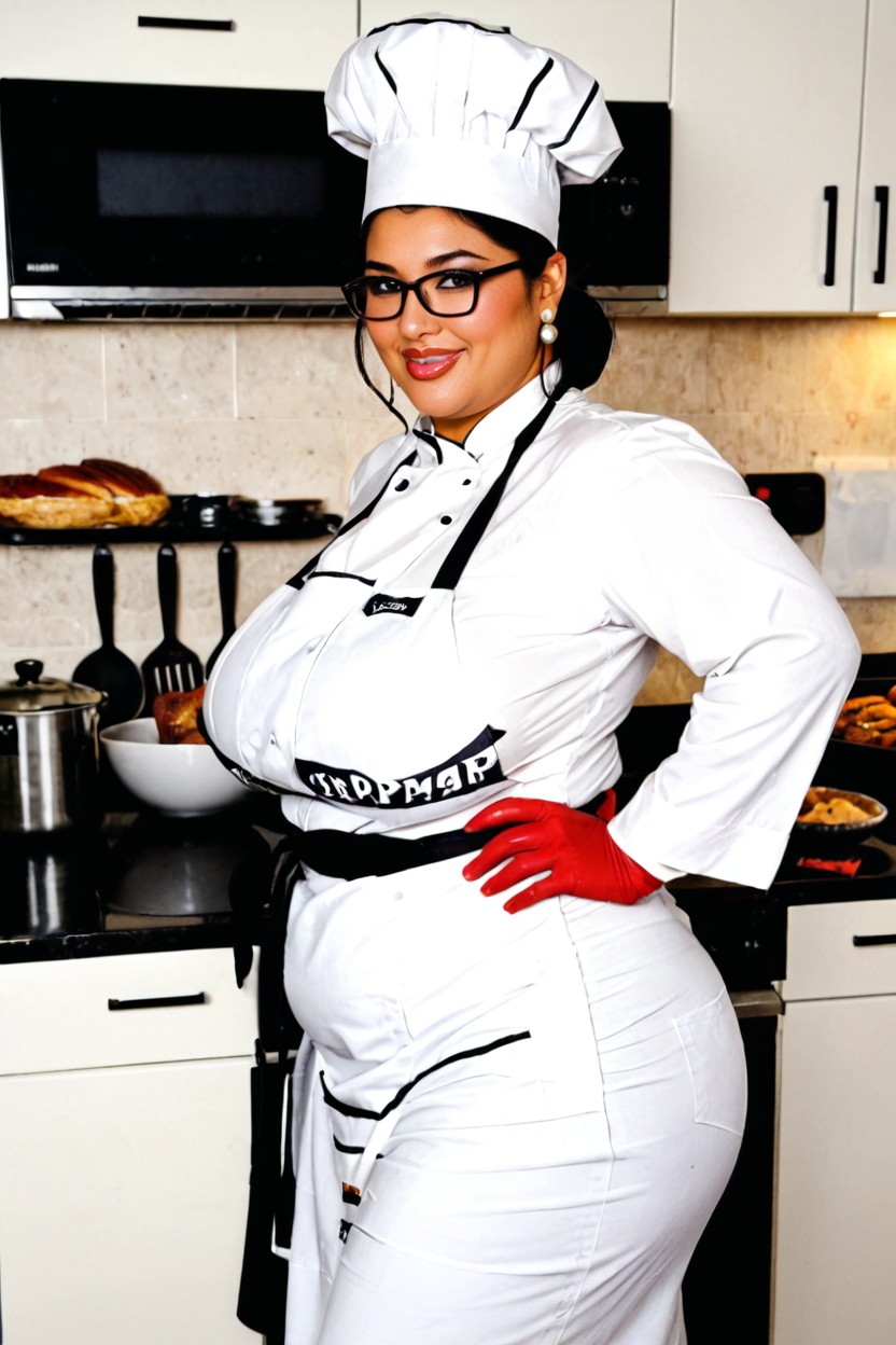 Cheeks Flushed, Dressed In A Chef Outfit, Soft BBW AI Porn