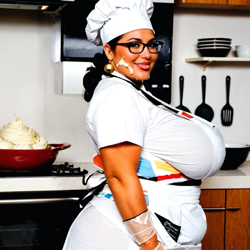 Choker With Bell, Delicious Looking Sweets, Thick Black Framed Glasses BBW AI Porn