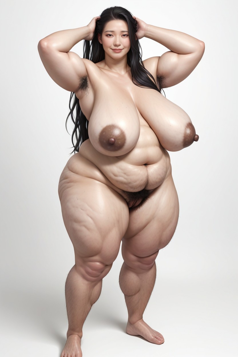 Lifting Hair, Hairy Armpits, Obese Thighs BBW AI Porn