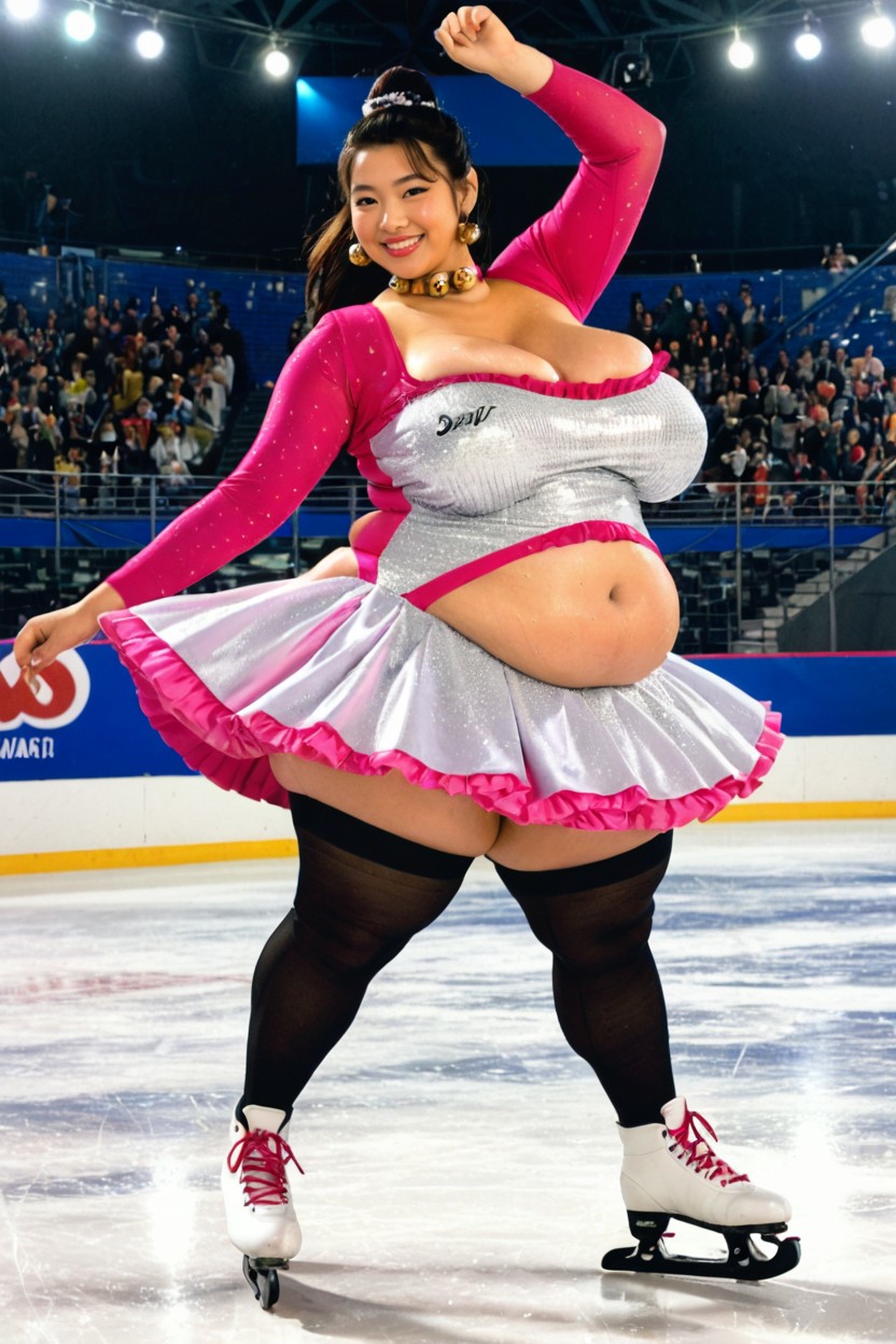 Leotard, Seductive Ice Skating, Fat Belly BBW AI Porn