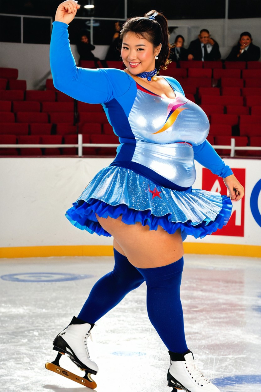 Black Eyes, Japanese Woman, Clothed Enormous Gigantic Wide Hips BBW AI Porn