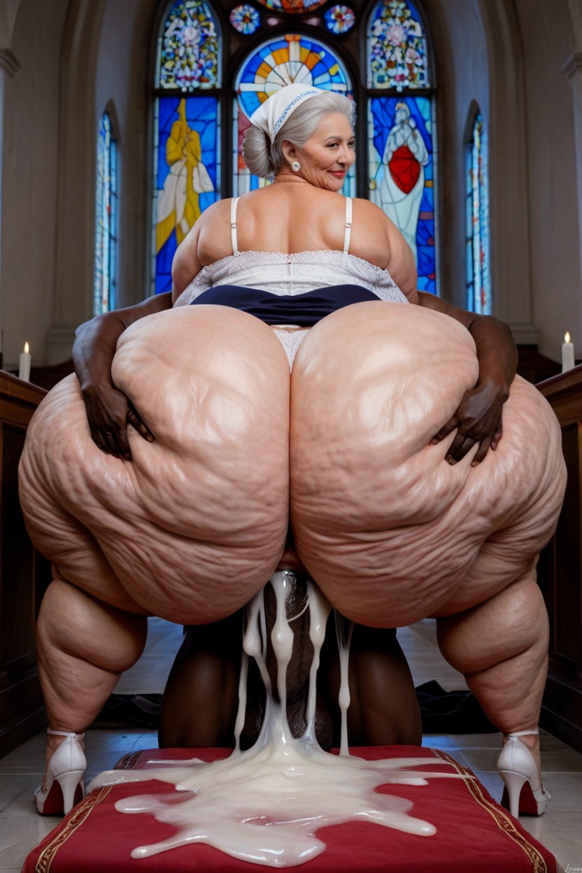 Huge Dark Skinned Man, Iglesia, Church Hat On Her Head Porno BBW IA