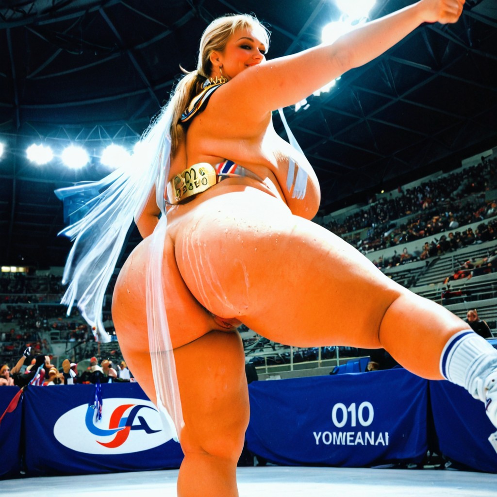 Blonde, Indoor Olympic Stadium, Seductive Ice Skating BBW AI Porn