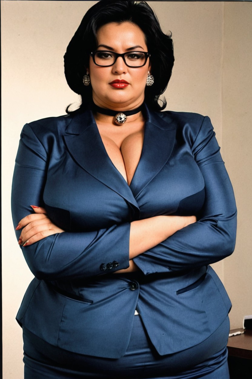Sleek Office, Engrossed In Work, Slightly Obese BBW AI Porn