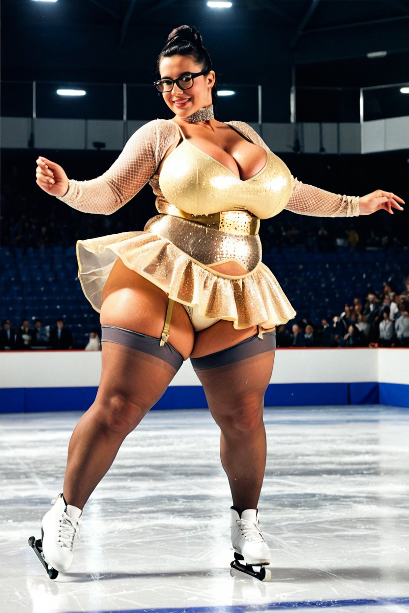 Seductive Ice Skating, Extreme Chubby, Confident Smile BBW AI Porn