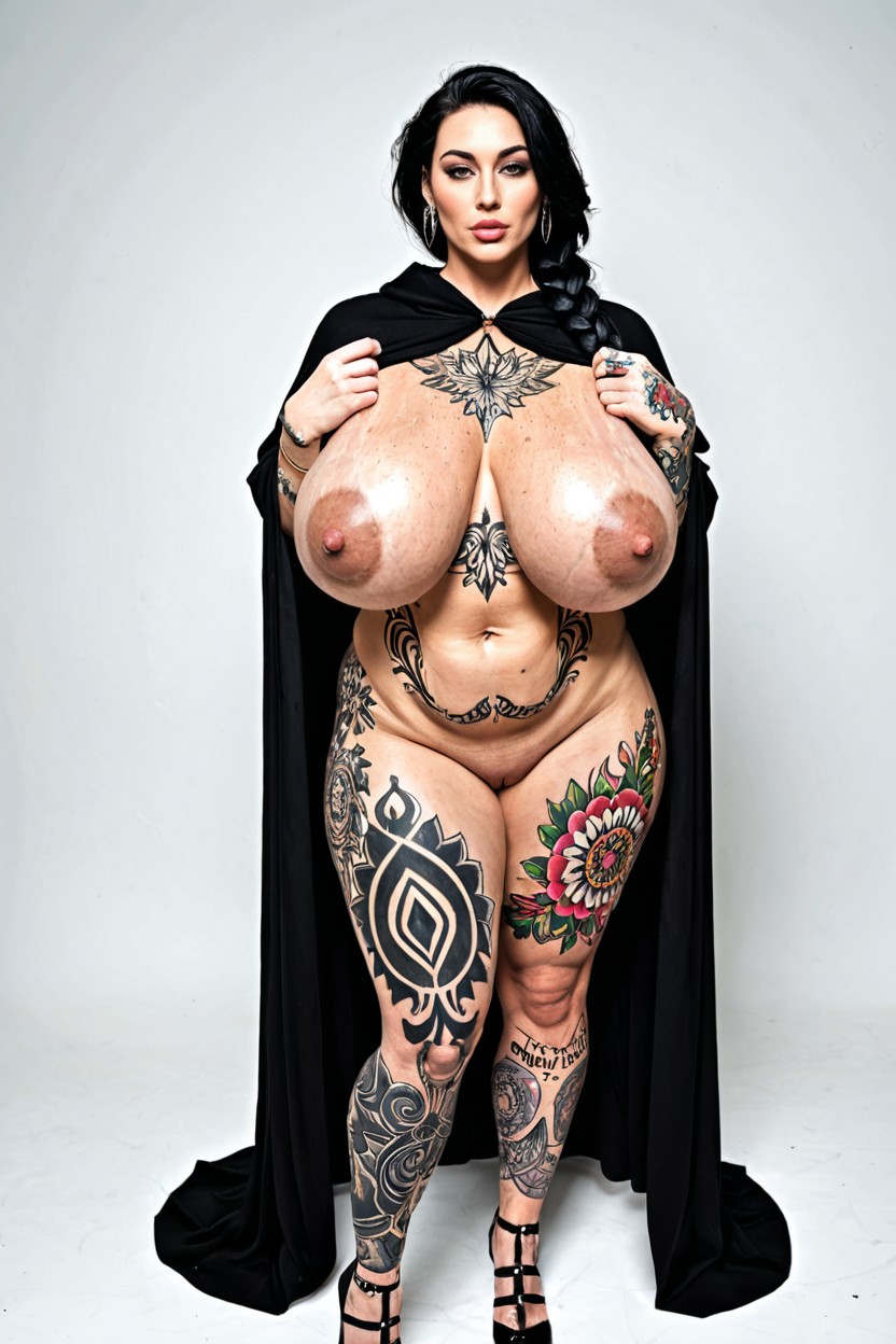 Braided, Hyper Large Tattoos, Fat Nipples BBW AI Porn