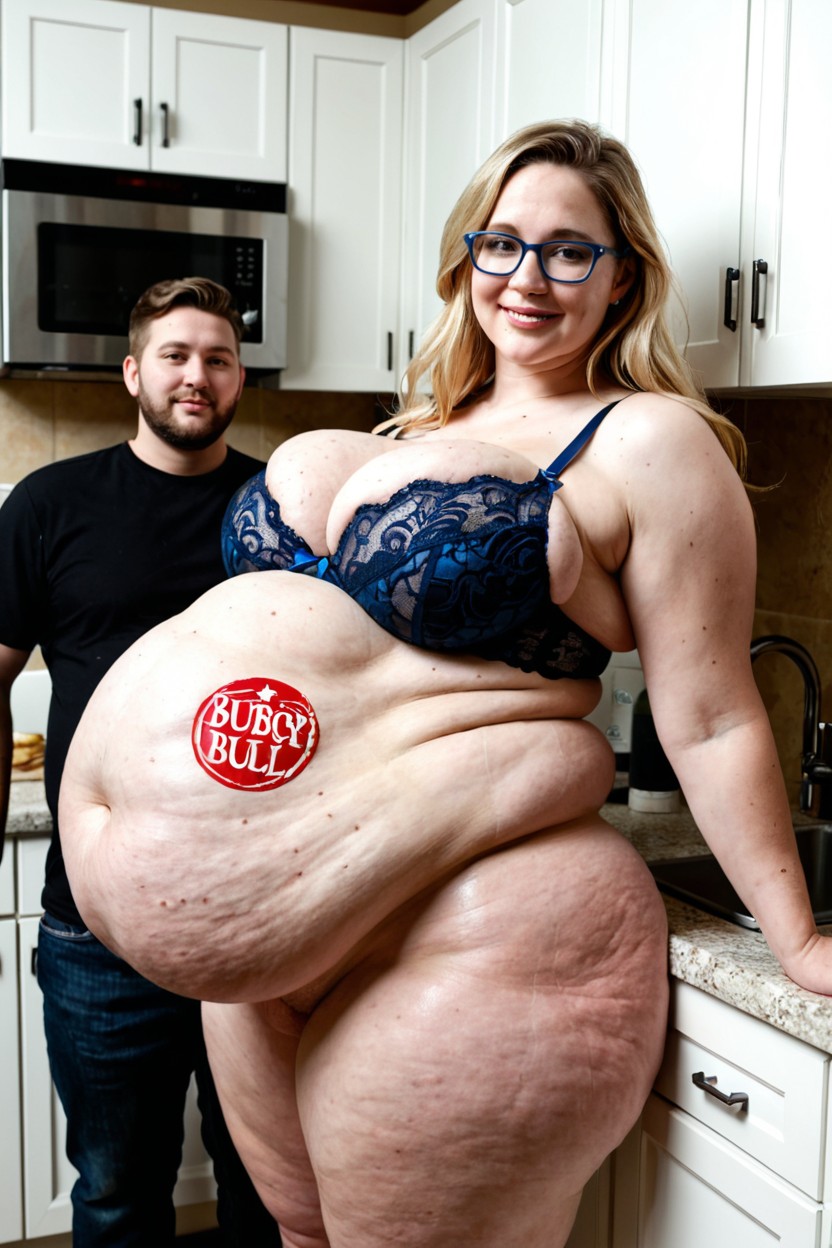 Bbw, Blue Lace Bra, Hyper Bloated Belly BBW AI Porn