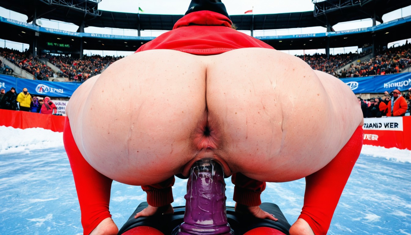 A Packed Crowd In The Distance, Bottom Up, Low Angle BBW AI Porn
