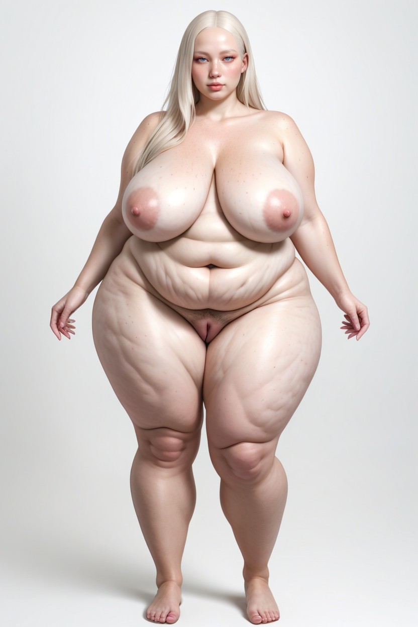 Fully Ultra Pale Porcelain Pinkish Skin, Culo Más Grande Que Torso, Full Body In View Porno BBW IA