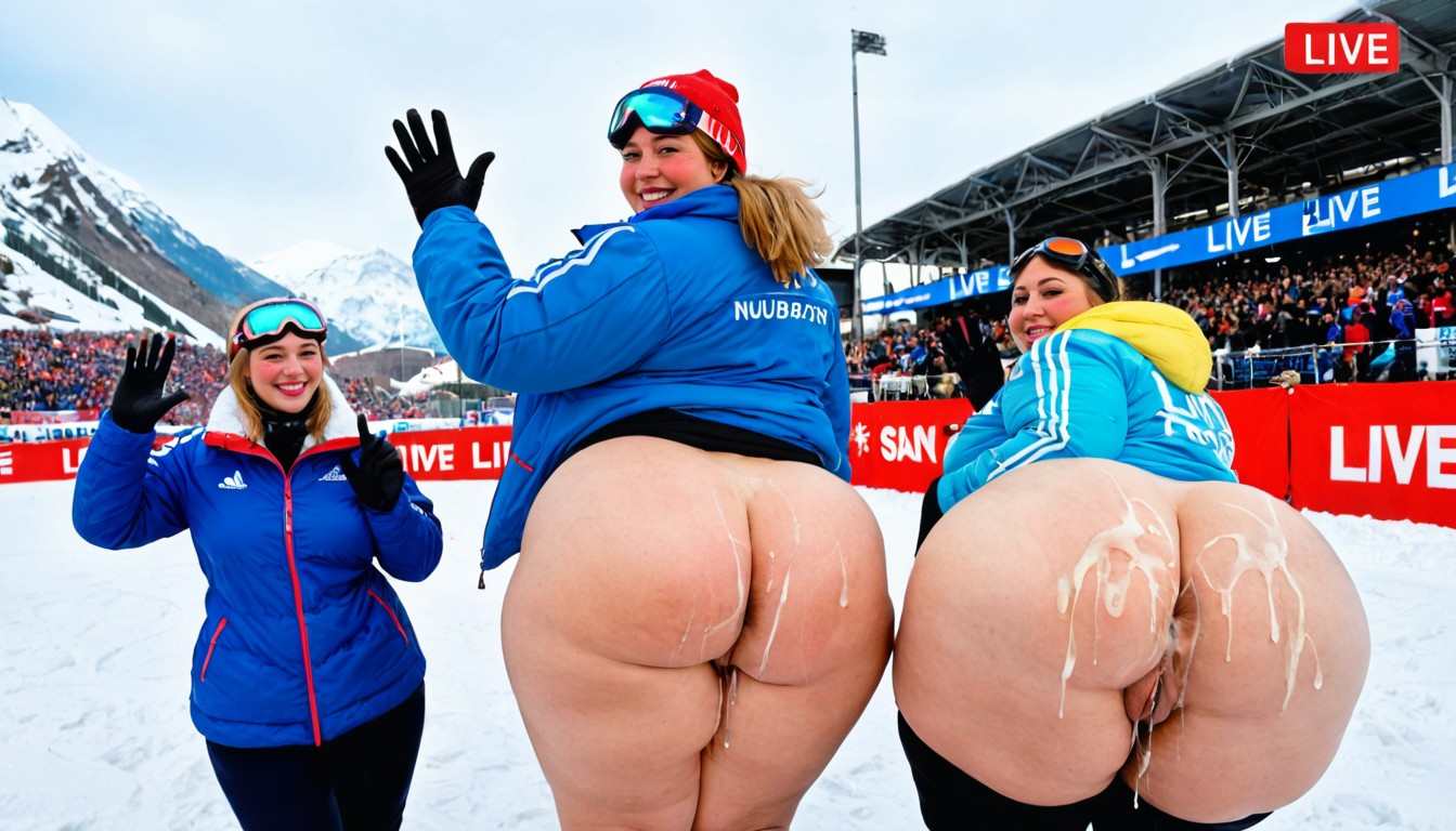 Female Snowboarders, Waist Shot, Chubby Face BBW AI Porn