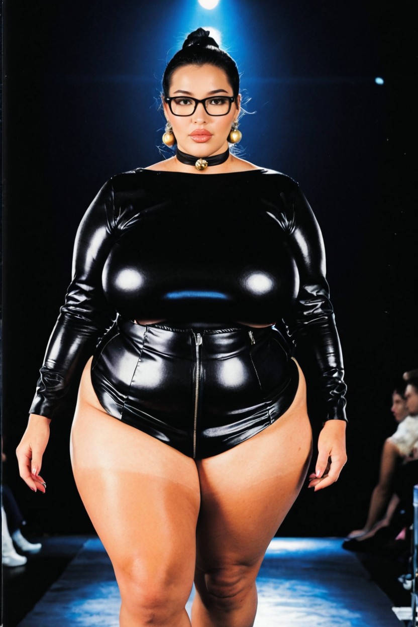 Thick Black Framed Glasses, Cinematic Fashion Photograph, Obese BBW AI Porn