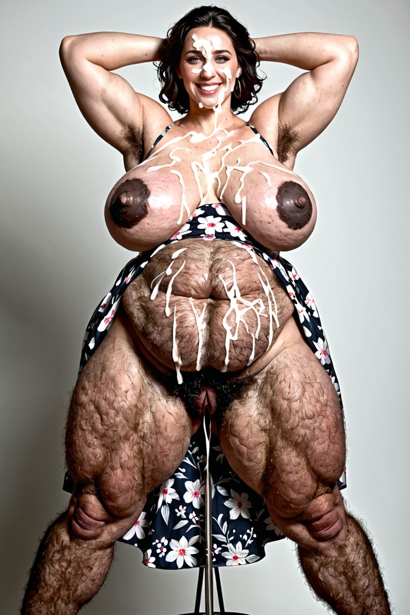 Hyper Gigantic Hairy Legs, Arms Up, Happy Crying BBW AI Porn