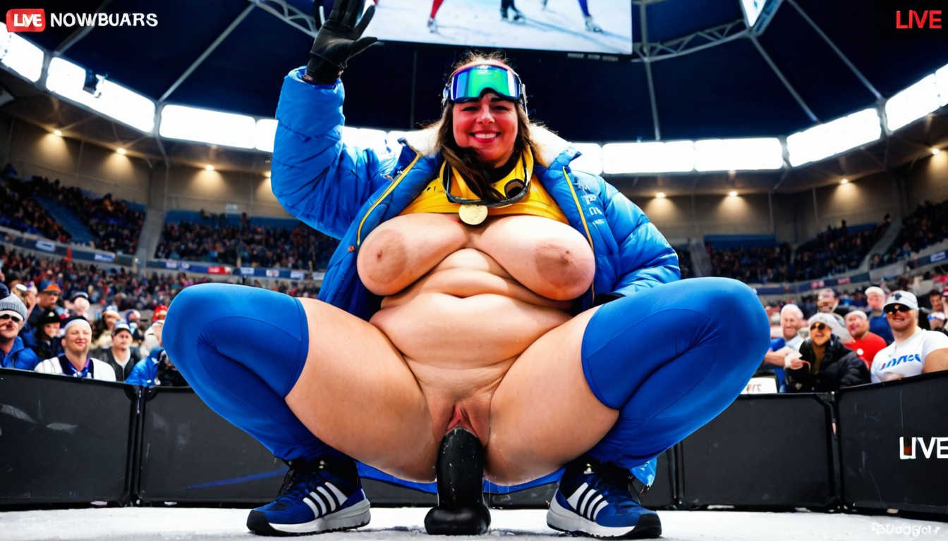 Extremely Large Ass, Low Angle, Snow Covered Mountain In The Background BBW AI Porn